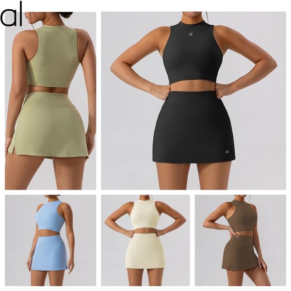 Al-314 Yoga Clothes Quick Dry Suit Women Sports Tank And Skirts Set Running Training Fitness Suit