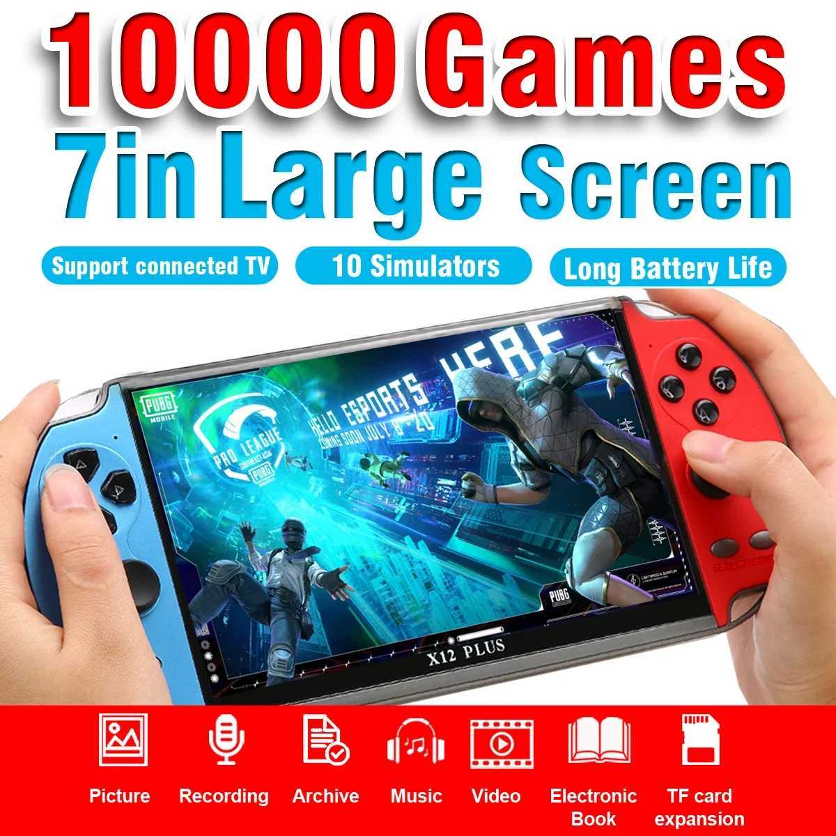 New X12 Plus 7inch Large Sn 10000 Games Min Portable Video Handheld Game Consoles Players Devices port Connect TVXJ250619