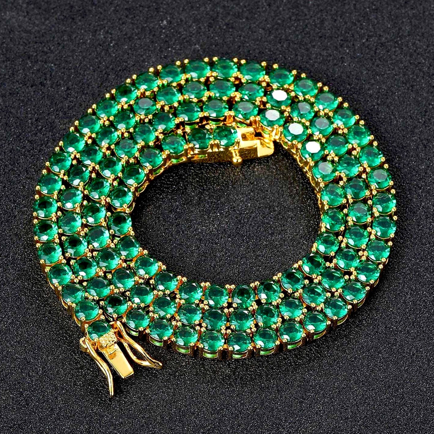 Hip Hop 4mm Green Zircon Tennis Chain Necklace Simple Personalized Bling Cz Cubic Zirconia Gemstone Chains Choker Bracelet For Men Women Iced Out Wo