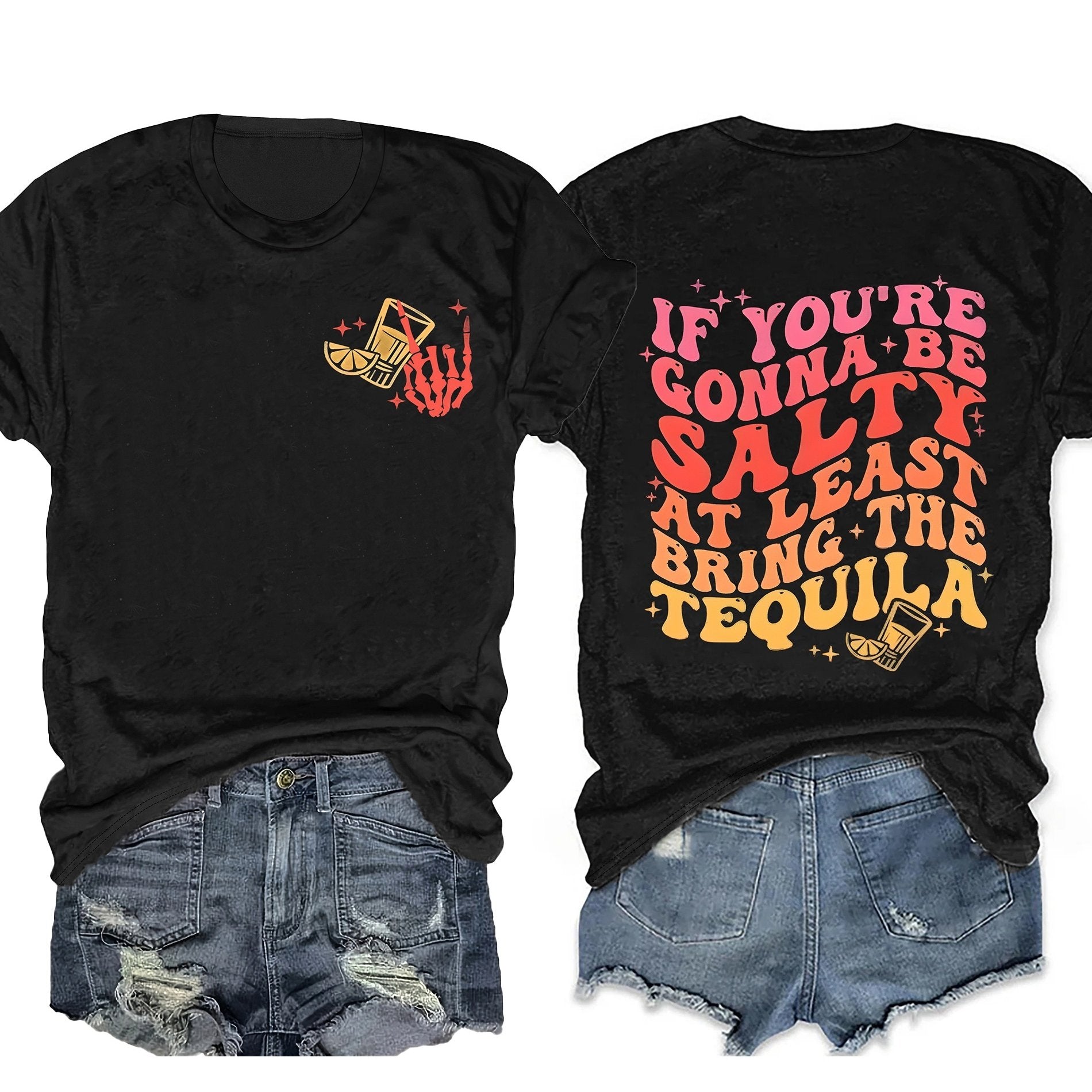 TEMU Letter & Skull Print T-shirt, Casual Short Sleeve Crew Neck Top For , Women's Clothing