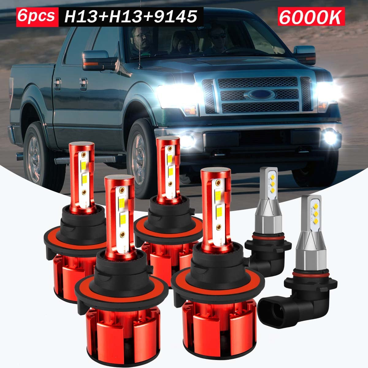 TEMU 6pcs, 2004-2014, H13 High Beam+h13 Low Beam+9145- 9006 Fog Lamp Bulbs, Led Headlight Bulbs, Super Strong 6, Without Battery