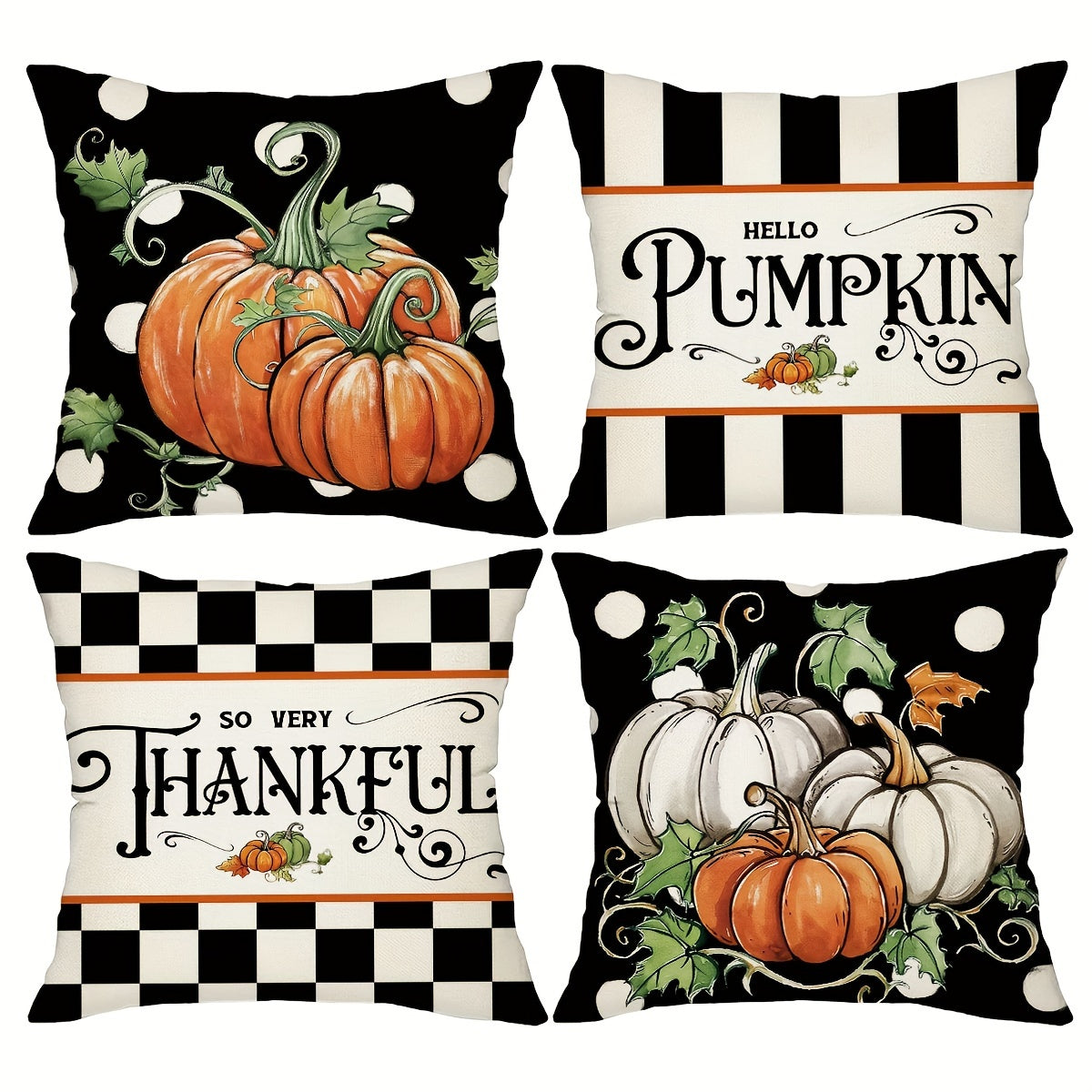 TEMU 4pcs, Fall Throw Pillow Covers, 18in*18in Autumn Home Decor Cushion Covers, Rustic Farmhouse Thankful Grateful Decor Pillowcases For Porch Patio