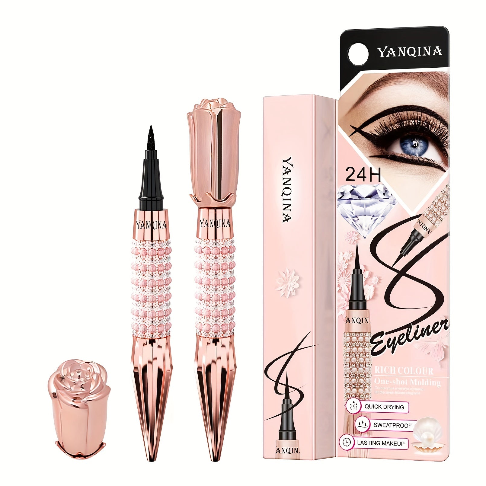 TEMU Yanqia Rose Golden Liquid Eyeliner Pen With Sparkling – Waterproof, Sweatproof, Long- Eye Makeup Tool For & Looks