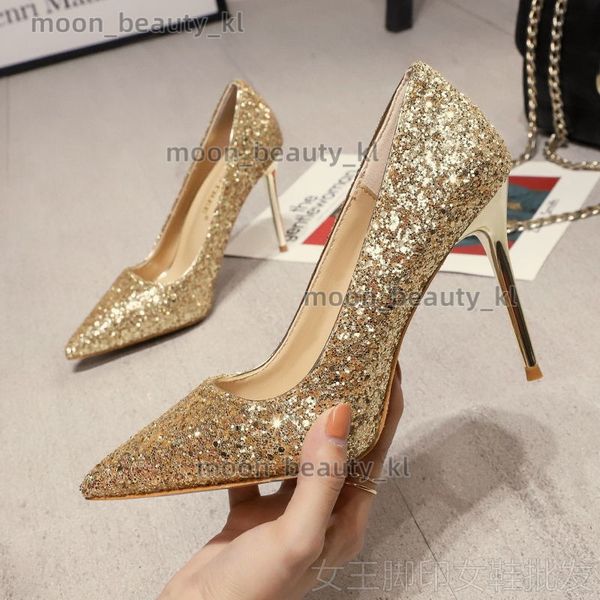 Designer High Heels 2024 New Niche Sequined High Heels For Women, Slim Heels With Pointed Toes, Wedding Banquet Temperament, Single Shoes, W