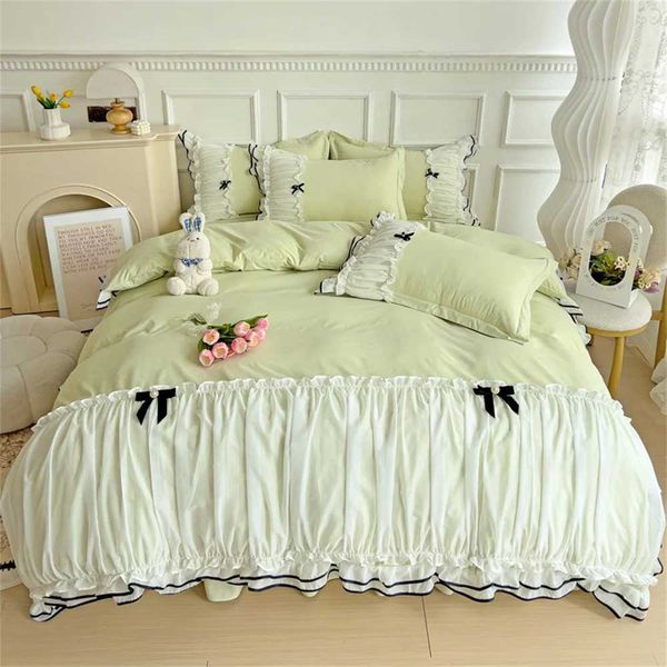 Luxury Princess Bedding Set Lace Ruffles Four Piece Set Quilt Cover Bedspread Pillowcase Duvet Cover Set Bed Skirt Home TextilesM240816