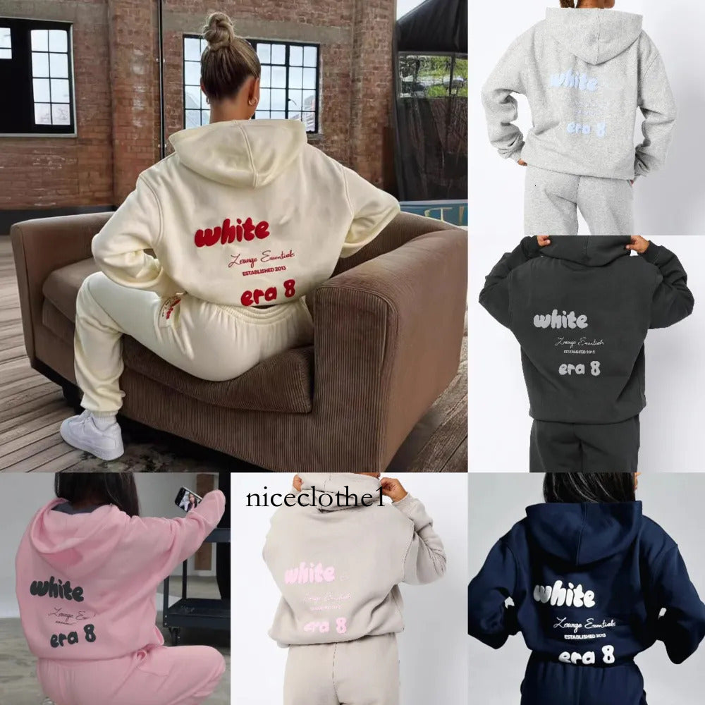 Whitees Fox Hoodie And Sweatpants Set - Spring Fleece Tracksuit With Graphic Print Loose Fit Hooded Two-Piece Sweatsuit For Men And Women - Black E8