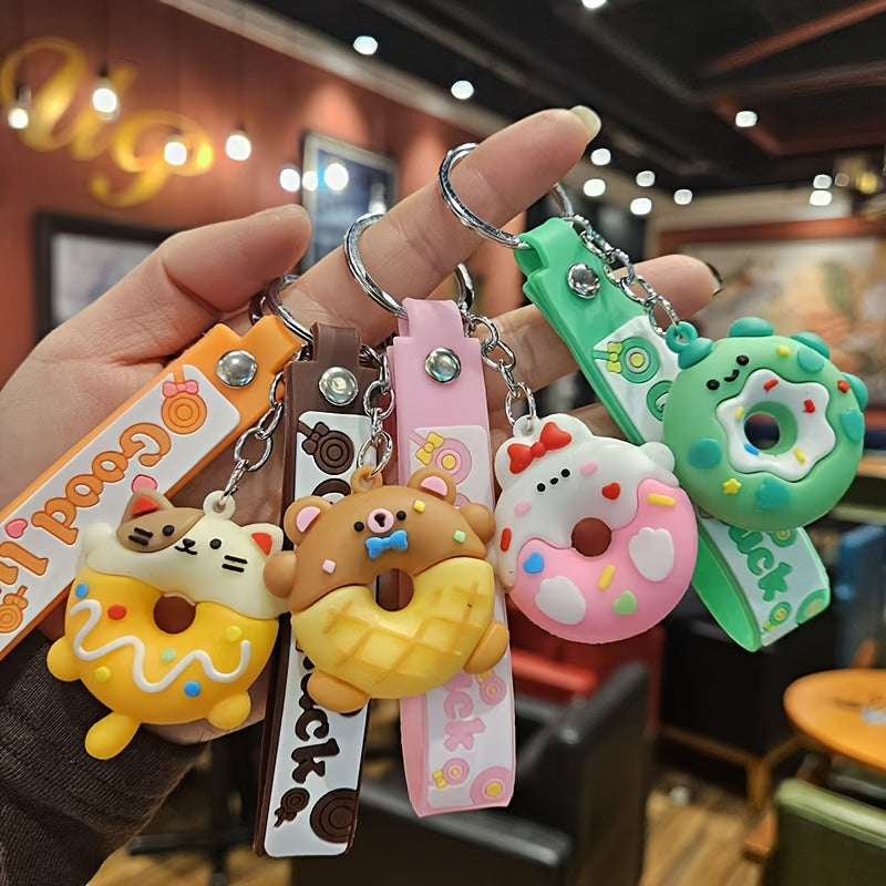 TEMU 4 Pack Cute Animal Donut Keychains - Great For Bags, Car Keys And Party Favors | Made Of Silicone, Ideal Birthday And Christmas Gifts