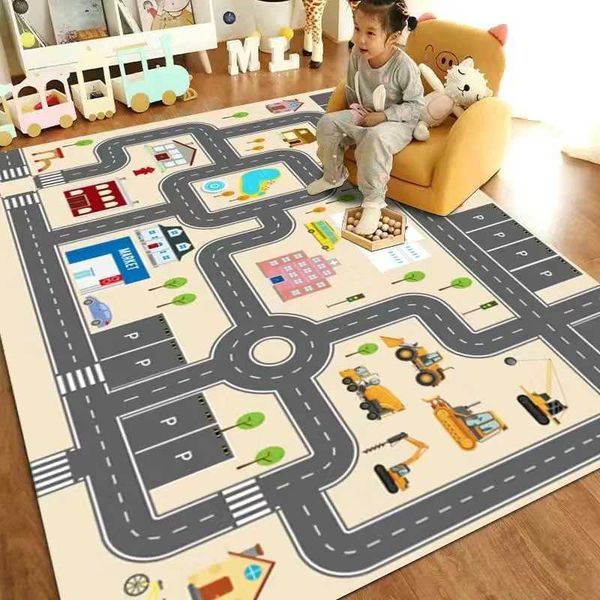 Living room carpet childrens play climbing floor mat modern road traffic route map area carpet bedroom sofa table door W240815