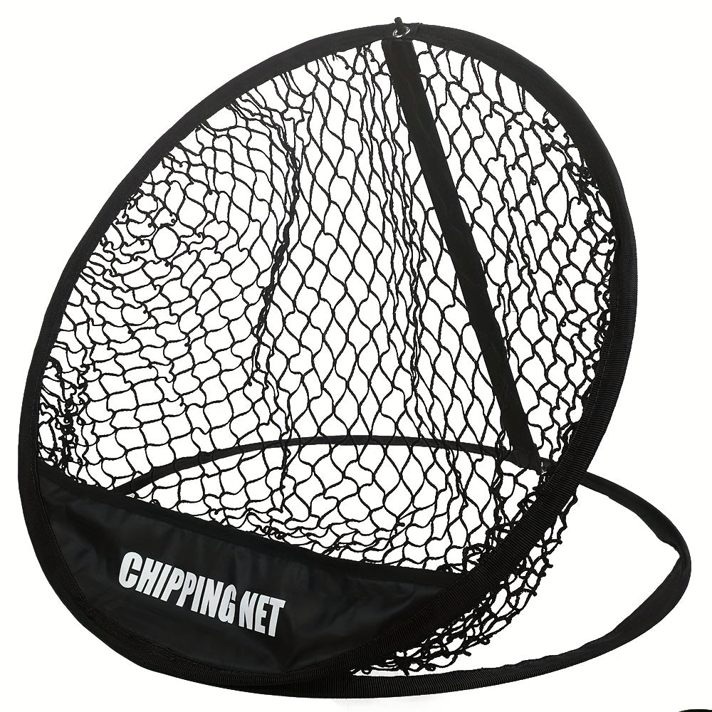 TEMU Chipping Nylon Golf Net - Indoor-outdoor Practice Net And Swing Training, Black With White Branding, Durable Nylon Fabric, Golf Training
