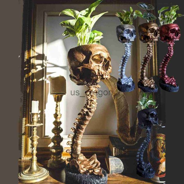 Other Home Decor Scary Halloween Decorations Skull Planter Spine Stand Sets Resin Handicraft Home Accessories x0821