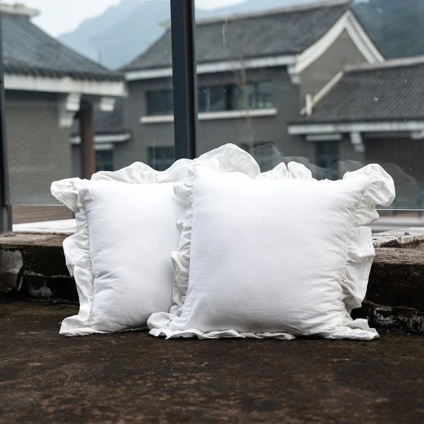 2PCS French flow cotton throw pillow soft and comfortable solid color sofa ruffle edge cushion cover sofa decorative pillowcase 241121