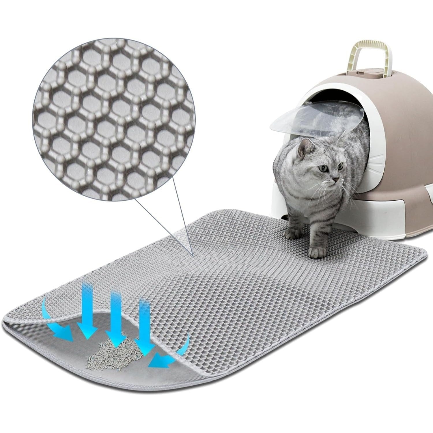 TEMU 2pcs-1pc Cat Litter Mat Large 23.6"x17.7", Cat Litter Trapping Mat, Honeycomb Double Layer Design, Non-slip Kitty Litter Mats, Easy To Clean