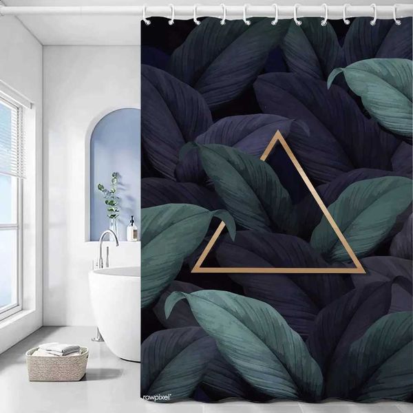 Green Gold Tropical Leaf Bathroom Shower Curtains Waterproof Fabric Bathroom Curtains Bathroom Set Accessories Set W240808