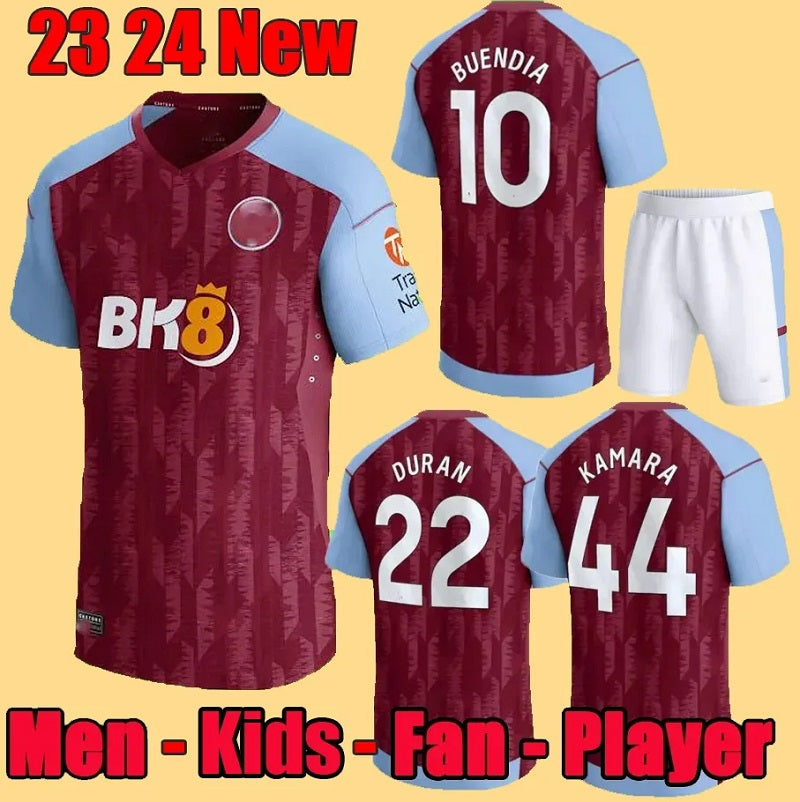 KAMARA 23 24 Home Aston villaES Soccer Jerseys 2023 2024 WATKINS BUENDIA McGINN EL GHAZI DOUGLAS LUIZ MINGS KONSA CASH men kids kit football Shirts