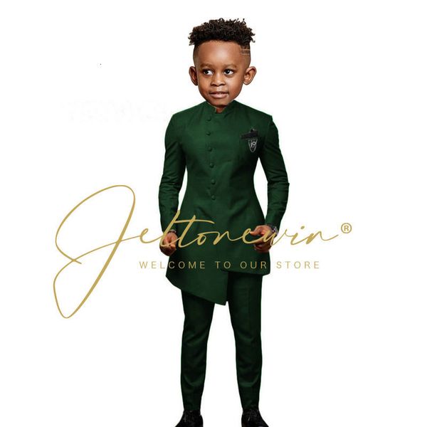 Suits Dark Green Suit For Kids Children Attire Wedding Blazer Formal Wear Birthday Party Boy Suits 2 Pieces Jacket Pant 230802