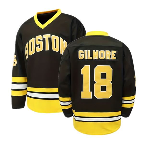 Happy Gilmore #18 Embroidery Ice Hockey Jersey Vintage Stripe V Neck Long Sleeve Uniform Hip Hop Hockey Shirt For Training Competition Festi