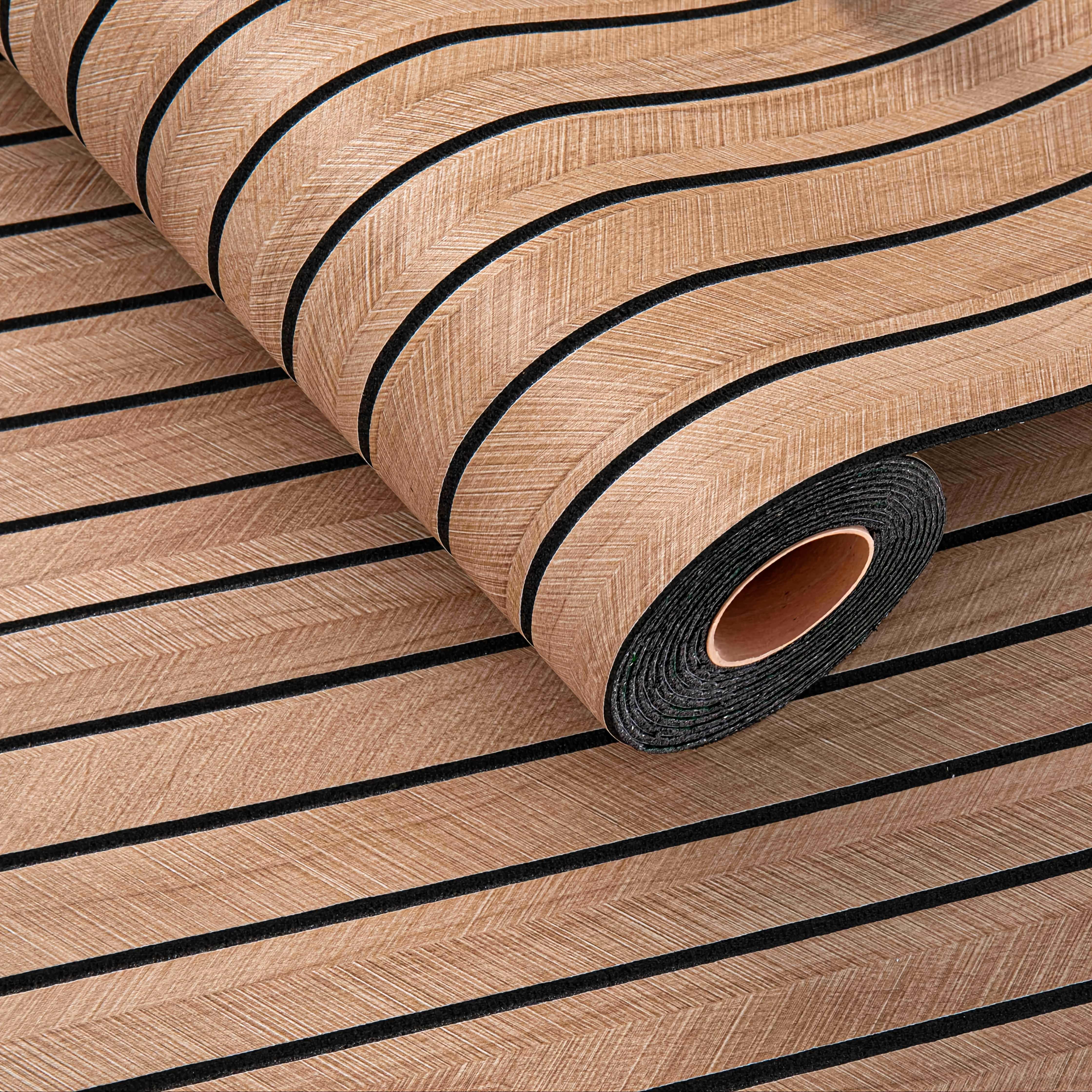 TEMU 3d Wood Grain Stripe Wallpaper Roll - 118.1" X 15.7", Easy To , Textured Surface With Dark Stripes, Bedroom, Living Room, Ceiling, Tv Background
