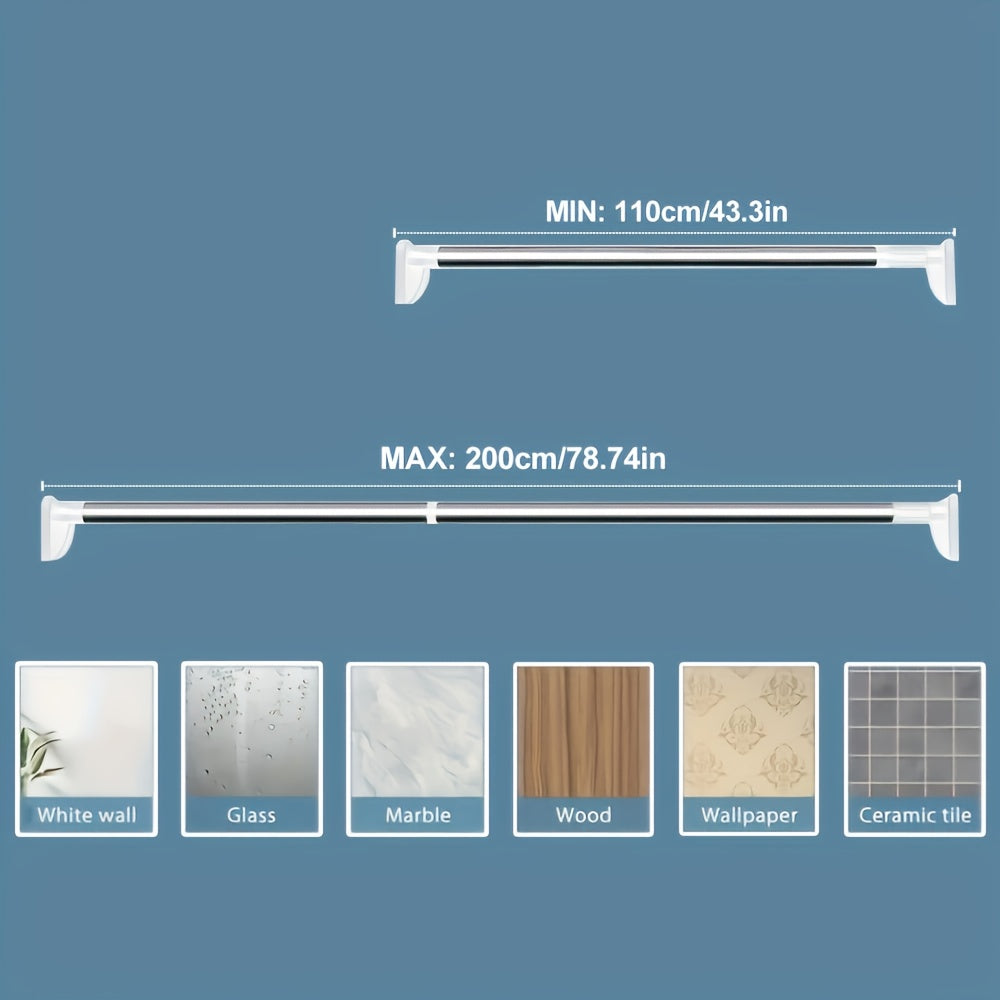 TEMU Adjustable Metal Tension Rod - No-drill Installation, Organizer For Shower Curtains, Door Curtains, Wardrobe Support, Clothes Drying -