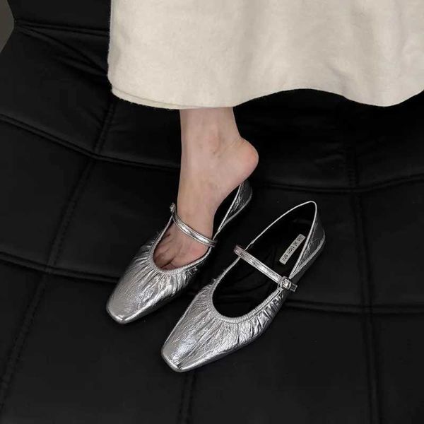 Wen Flats Mary Janes shoes spring new Fi square toe shallow womens soft sole ballet flat shoes casual ballet shoes Y250115