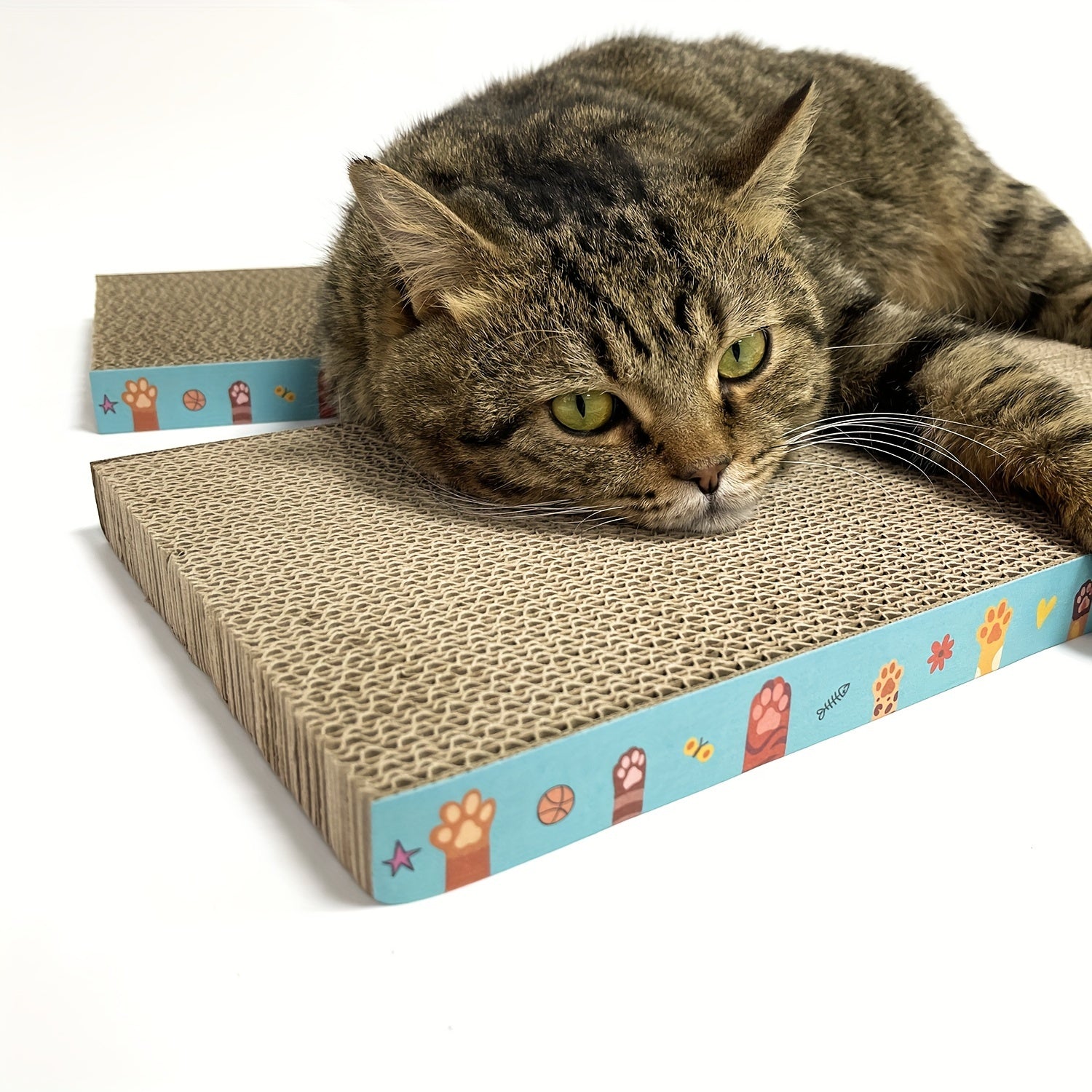 TEMU 1pc Whiskerwonders Reversible Cat Scratching Pad - Cardboard Scratcher For Indoor Cats & Kittens, Furniture Protector, Design