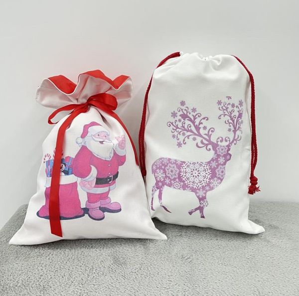 Sublimation Christmas Santa Sacks small middle Large double layer Christmas Canvas Gift Bag candy bags Reusable Personalized for Xmas Packag