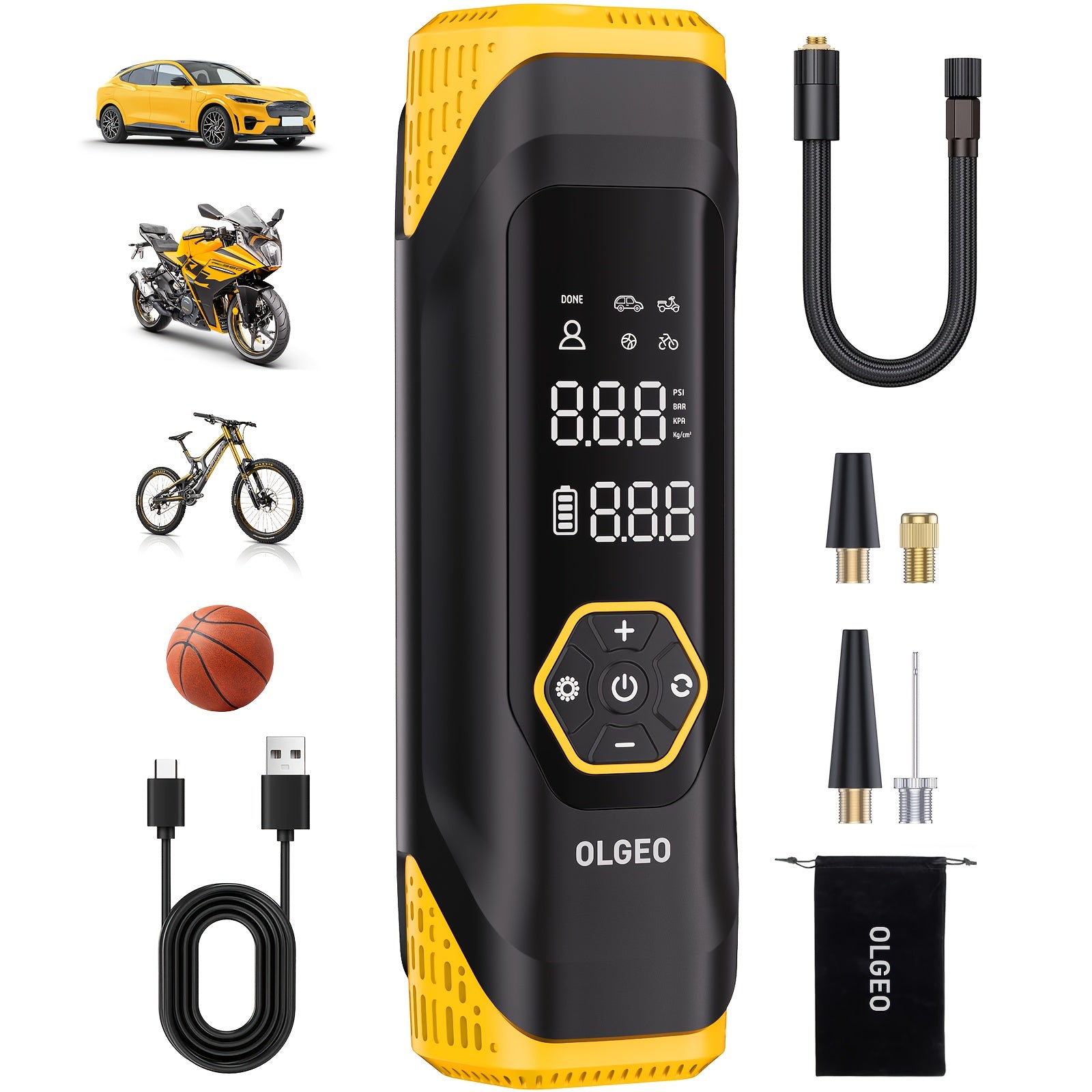 TEMU Olgeo M9 Tire Inflator Portable Air Compressor, 180psi Cordless Air Pump For Car Tires With Pressure Gauge, Led Light, 6x Faster Inflation