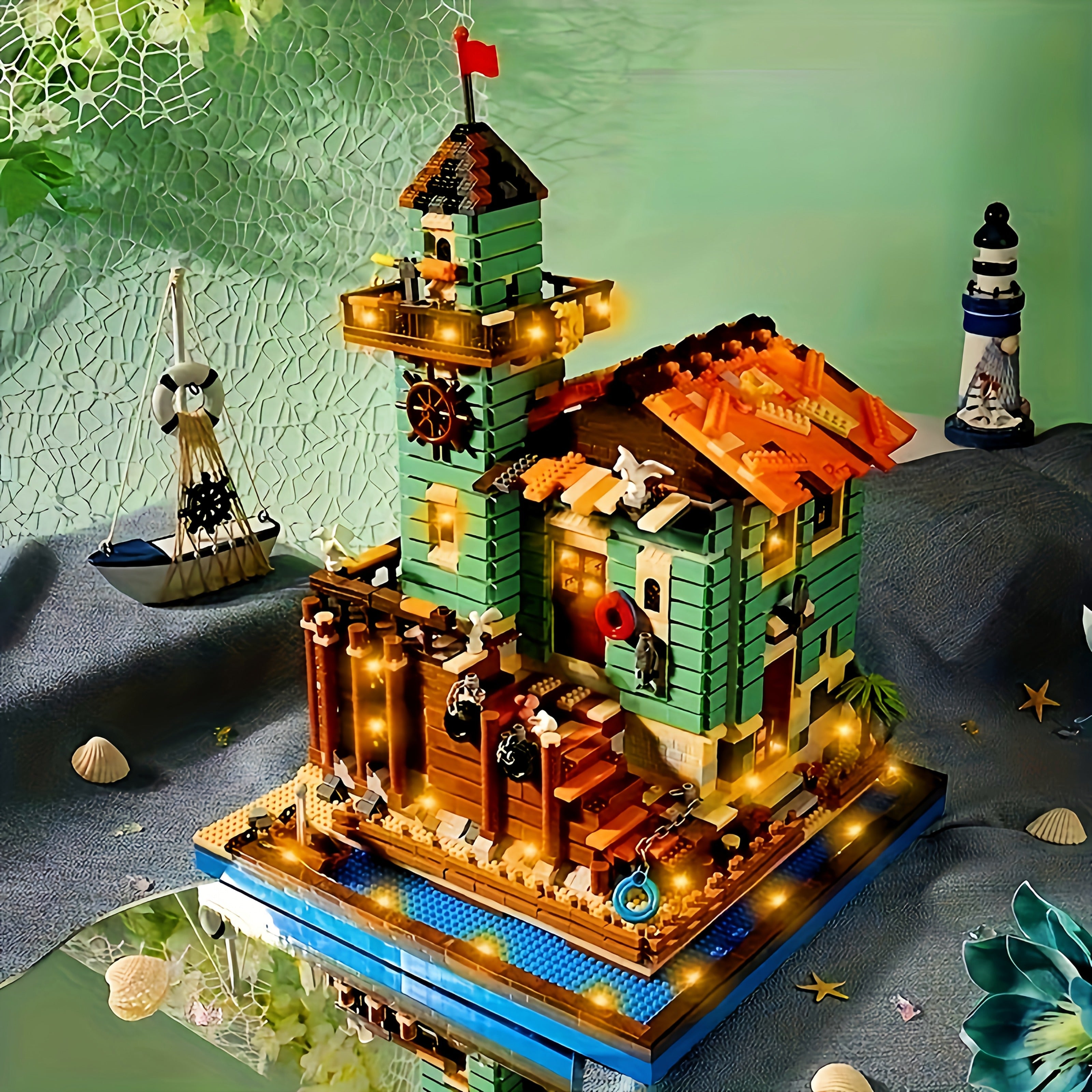 TEMU 7550+pcs Fisherman Cabin House Model Building Blocks Creative Ideas City Fishing Hut Module Compatible Toys