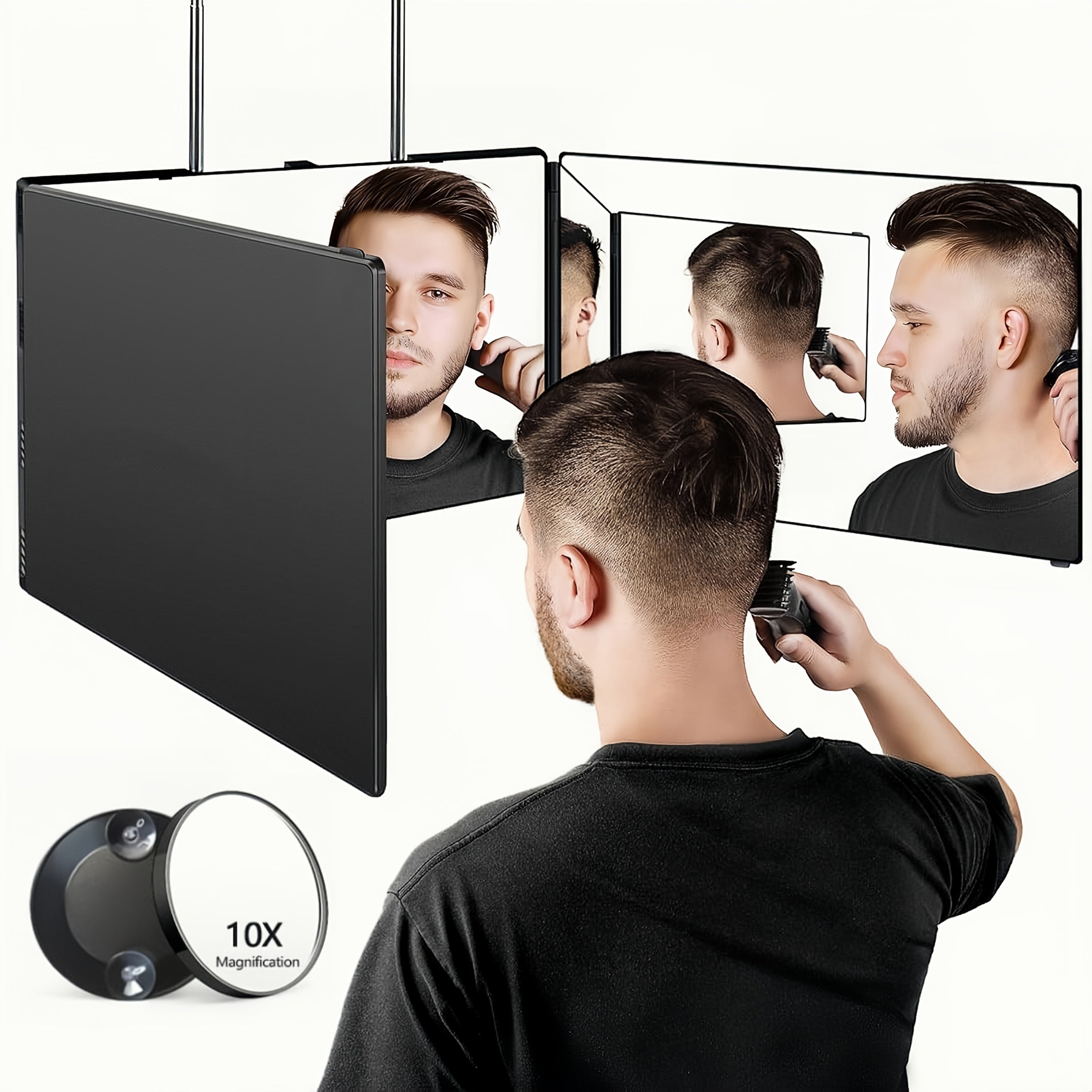 TEMU 360 Viewing Angle Self Hair Cutting Mirror, Clear Hd Glass, , Height Adjustable, Portable, Plastic Frame, For Gifts