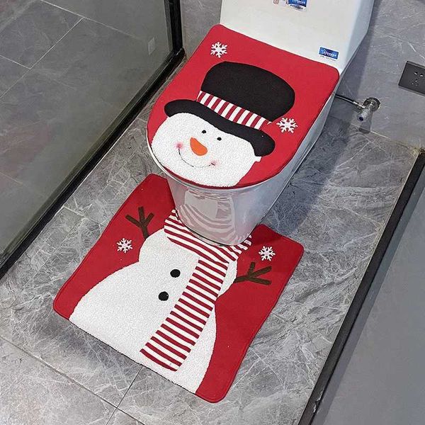 2 pieces-set cartoon Christmas toilet seat cover Santa Claus snowman reindeer bathroom mat Christmas decoration home New Year navigation gif