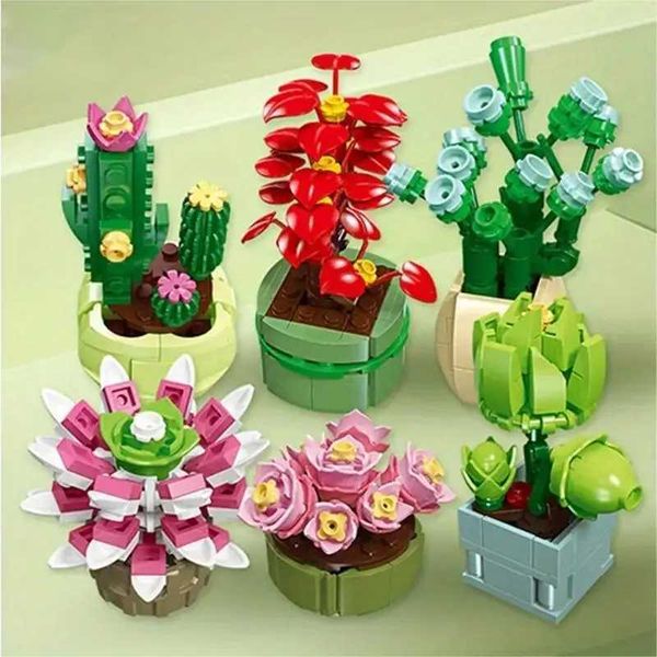 Blocks Blocks Plant Bonsai Potted Set Preserved Flower Bouquet Succulent Model Building s Puzzle DIY Toys Bricks Christmas Gifts H241107 S24