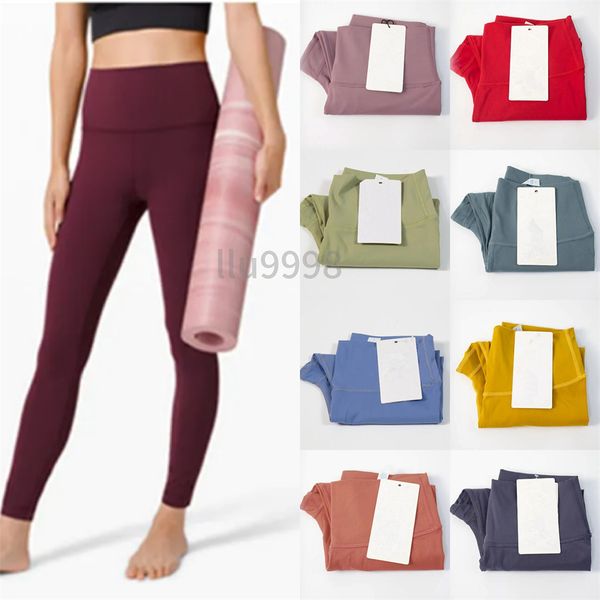 2024 Solid Color Womens Yoga Pants High Waist Alignment Sports Fitness Set Tights Elastic Fitness Womens Outdoor Sports Yoga Leggings Tights