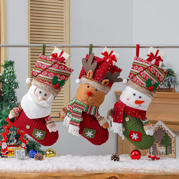 Ornaments Santa Tree Hanging Snowman Stocking Soc Elk Cute Decorations Holders Christmas Snowflake Claus Pendant Xmas Stockings Candy Gift B