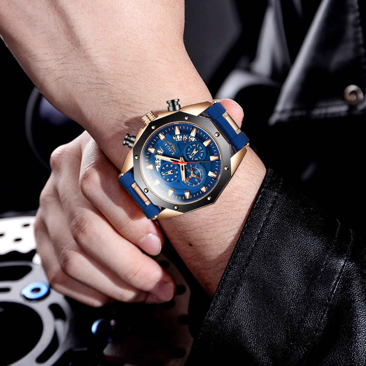 LIGE Mens Watches Brand Luxury Silicone Strap Waterproof Sport Quartz Watch Men Chronograph Military Clock Multi-function chronograph Teenager watch