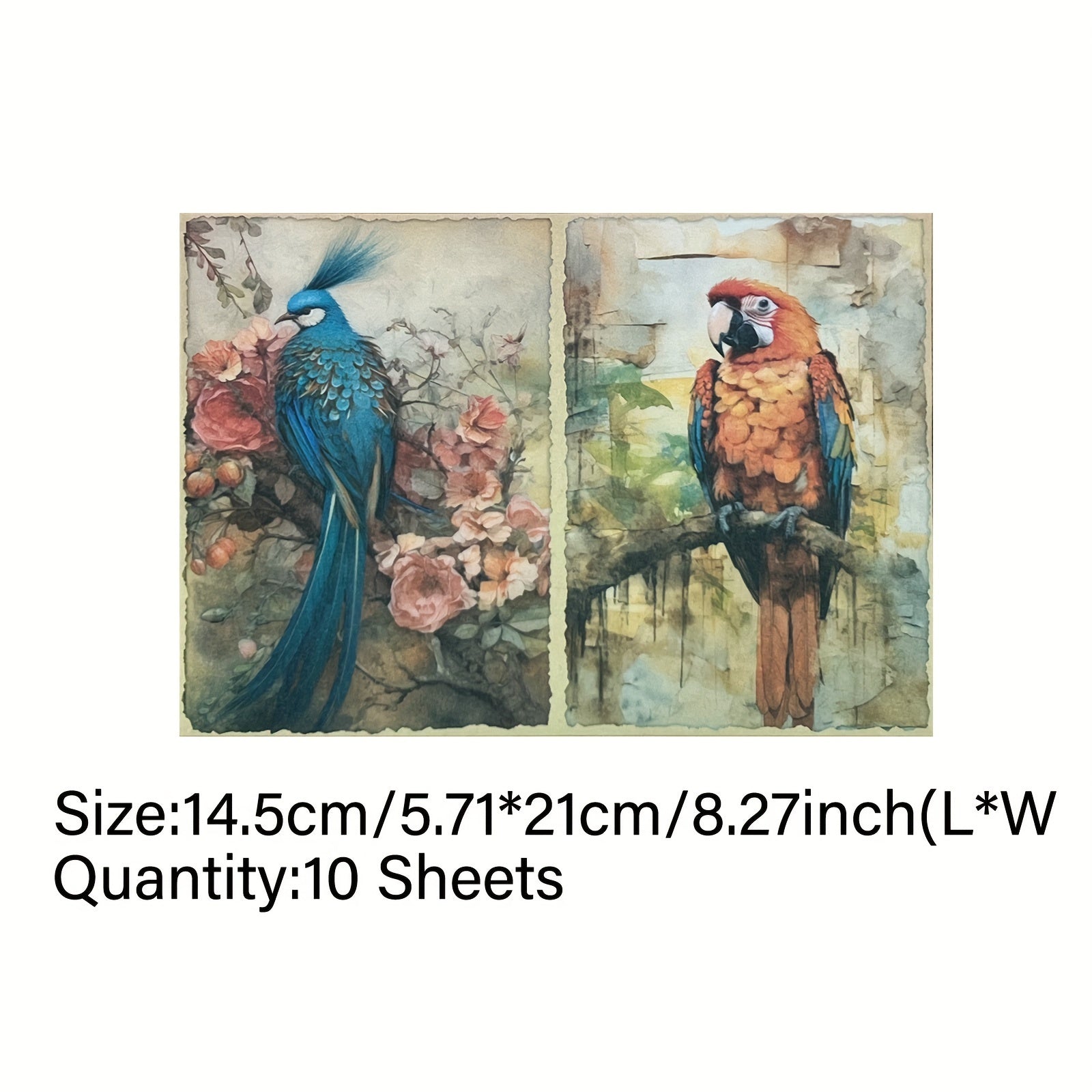 TEMU Vigus 10pcs A5 Handcrafted Paper Sheets With Exquisite Bird And Floral Illustrations For Scrapbooking, Journaling, And Card Making – High- Paper