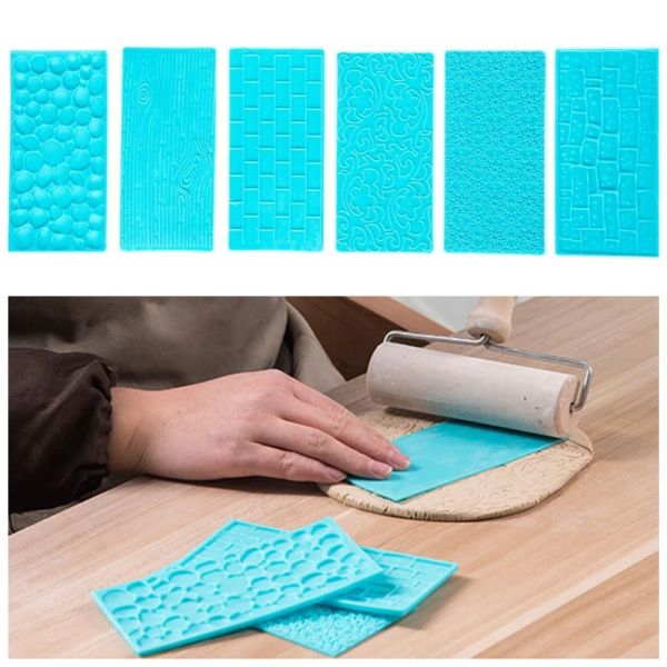 6pcs Pottery art texture tools plastic polymer clay molds soft pottery clay embossing device tree pattern-wall ceramic printing