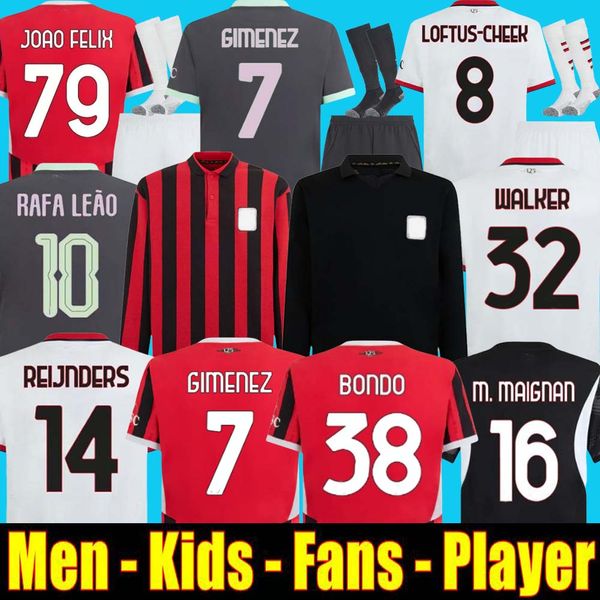 24 25 Black white Milan morata Jerseys 2024 2025 home away THEO PULISIC REIJNDERS ROMAGNOLI RAFA LEAO Football shirts ac uniform fans 125th