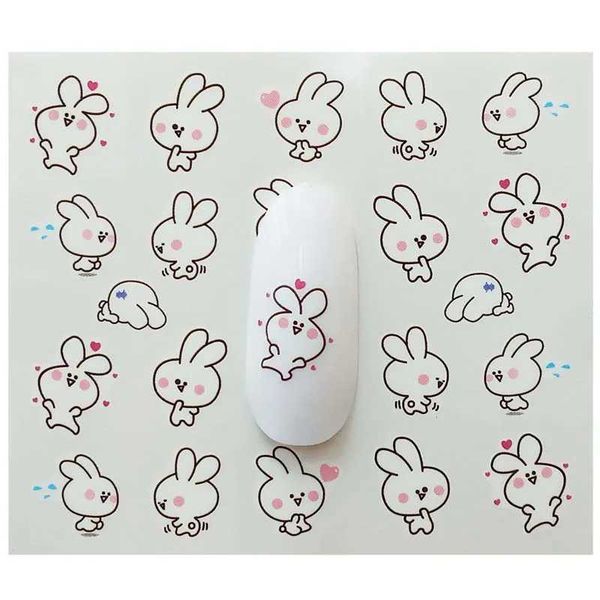 Watermark Cute Rabbit Cartoon Stickers Nail Art Water Transfer Stickers Decals Beauty Temporary Tattoo Tool E21 W240815