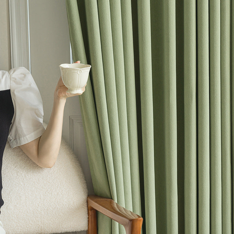 C351 Japanese chenille herringbone curtain living room bedroom bay window balcony shading study room net celebrity new finished product wholesale