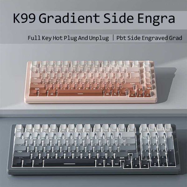 Keyboards K99 Side carved gradient PBT mechanical keyboard under light white hot swap custom gaming esports wired keyboard Y240722