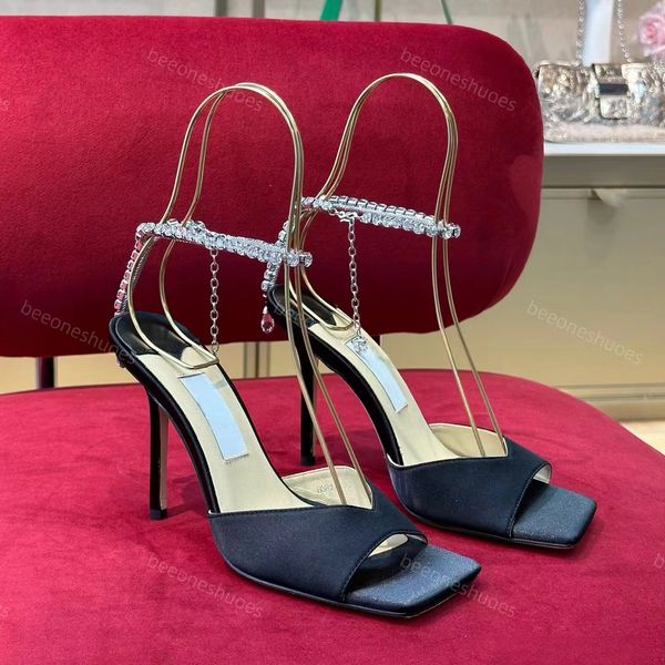 designer heels women Peep Toes Rhinestone high heels chain strap pumps sandals Luxurious chain strap open toe sandals dress shoes party shoe
