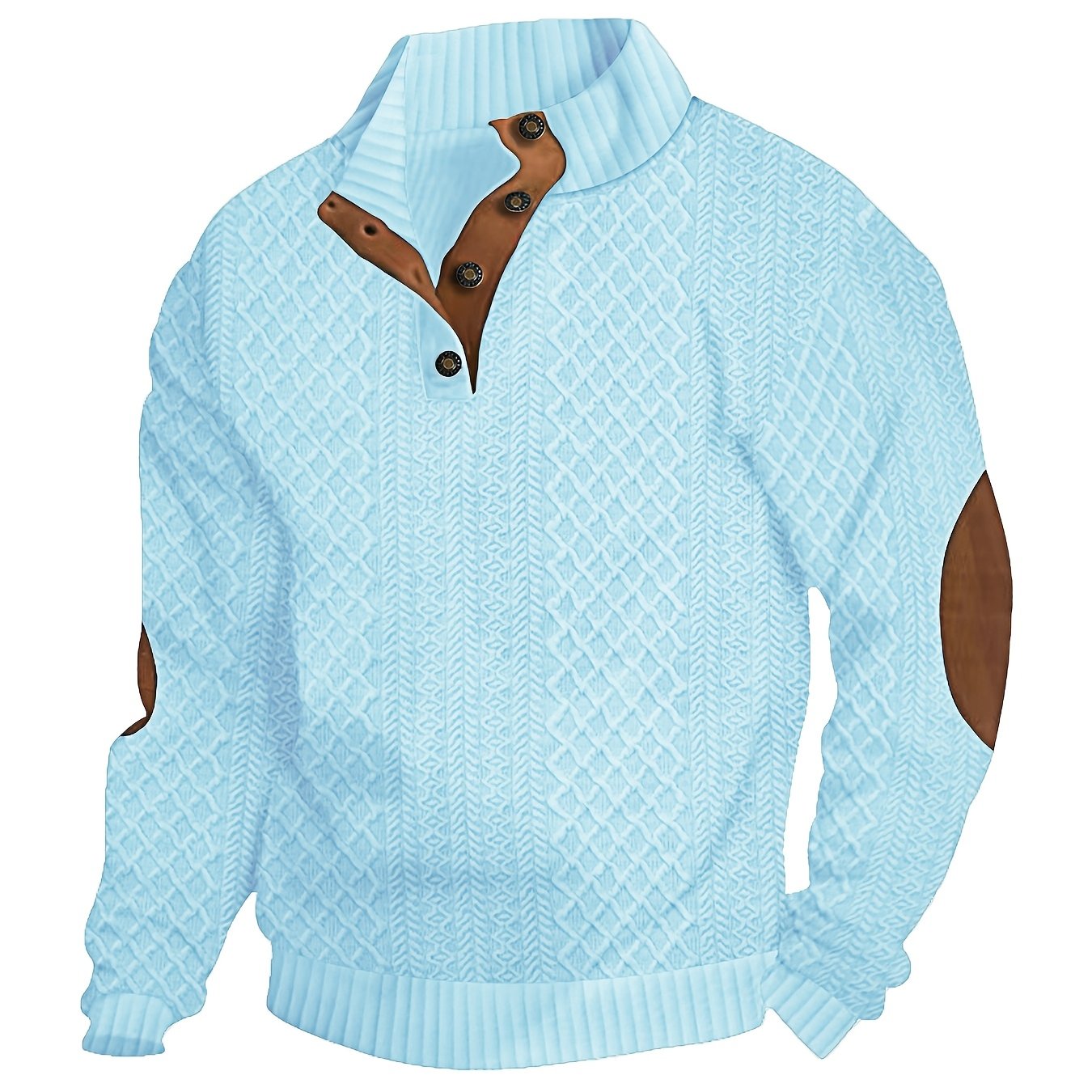 TEMU Men's Navy Accent Sweater - Button-front , Collar, Lightweight Knit Sweater For Fall-winter, Office, Casual, Athletic - Everyday Formal Attire,