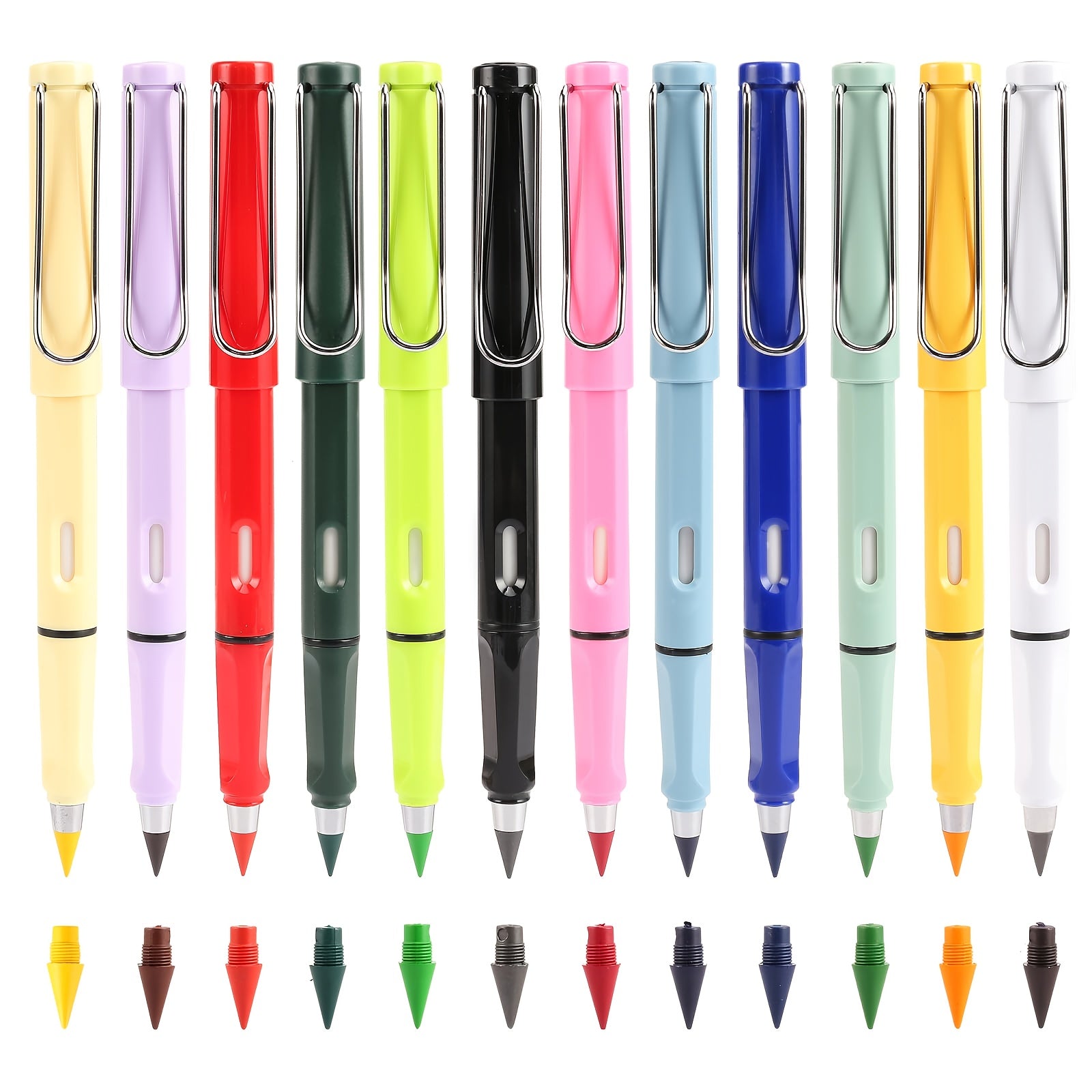 TEMU 12pcs Infinity Color Pencil Set Inkless Pencils With Erasers 12pcs Replaceable Tips Never Sharpen Design Ideal For Sketching Drawing Writing