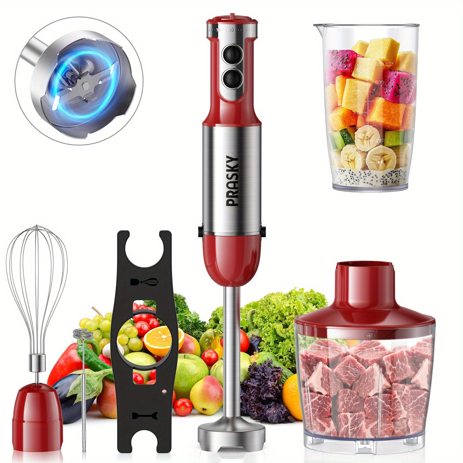 TEMU Handheld Blender With Heavy Duty Motor & Multi-attachment System - Powerful Motor, Ergonomic Handle, Whisk, Meat Chopper, 120v, Us Plug Required
