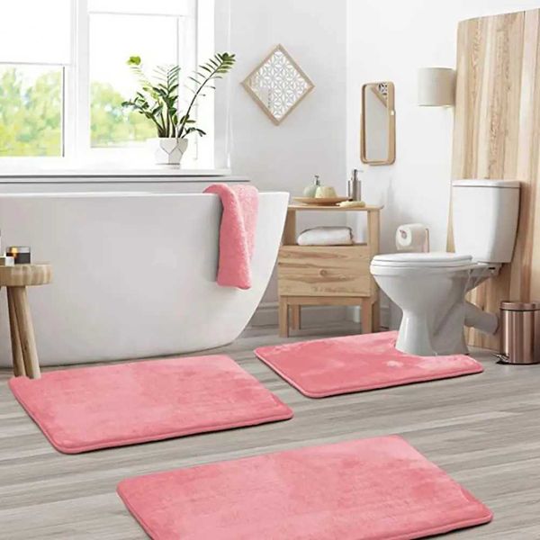 3 Pcs Bath Mat Set Absorbent Quick-Drying Bathroom Rugs U-Shaped Contour Toilet Rug Non-Slip Bath Carpet Set For Bathroom DecorC241227