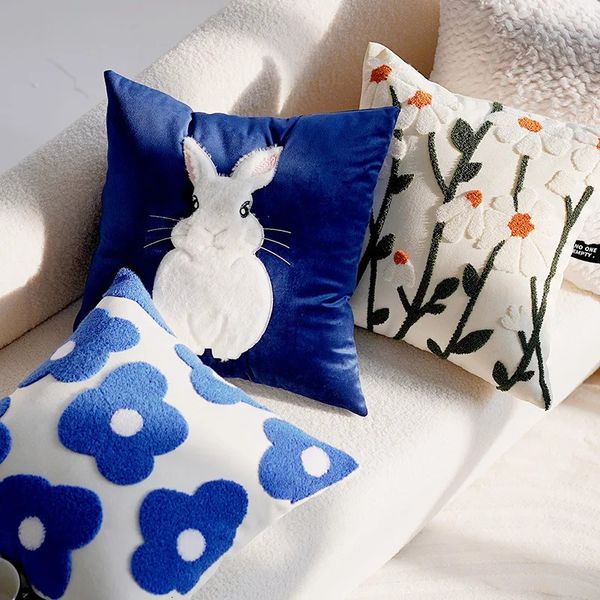 30X5045X45CM Plush Flower Throw Pillow Cover Velvet Rabbit Stamping Waist Cushion Decor Home Decorative Pillowcase 241213