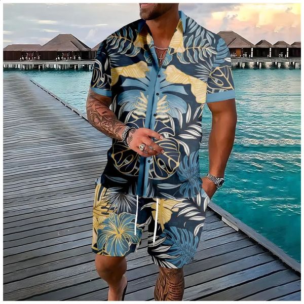 Summer Plants 3D Print Men Shirt Sets Fashion Short Sleeve Shirt Oversized Casual Beach Shorts Streetwear Hawaiian Suits Clothes 240810
