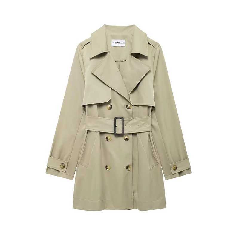TRAF With Belt Midi Trench for Woman Autumn Winter 2024 New Long Trench Coats Womens Jacket Female Vintage OuterwearX240921