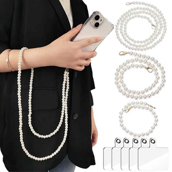 Cell Phone Straps Charms Portable Mobile Phone Lanyard Portable Crossbody Chain Straps Pearl Wrist Strap Pendant Anti-lost Sling for Iphone