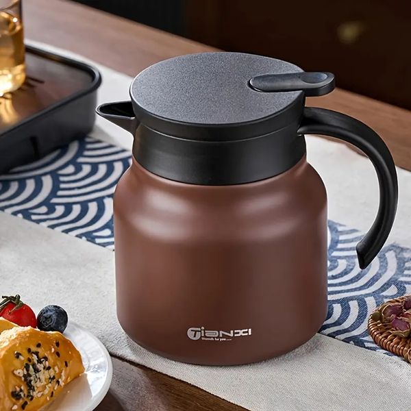 1pc 800ml-27oz Hot Coffee Maker, Brown Stewed Teapot For Household Use,Travel Small Coffee Thermal Bottle With Removable Stainless Steel Hot