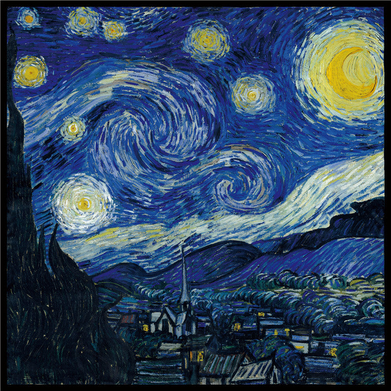 Silk Scarf Women Van Gogh&#039;s Starry Sky Figure Painting Printing Square Scarves Head Echarpes Silk Foulards Femme Wraps Beach Shawls Bandana Lad